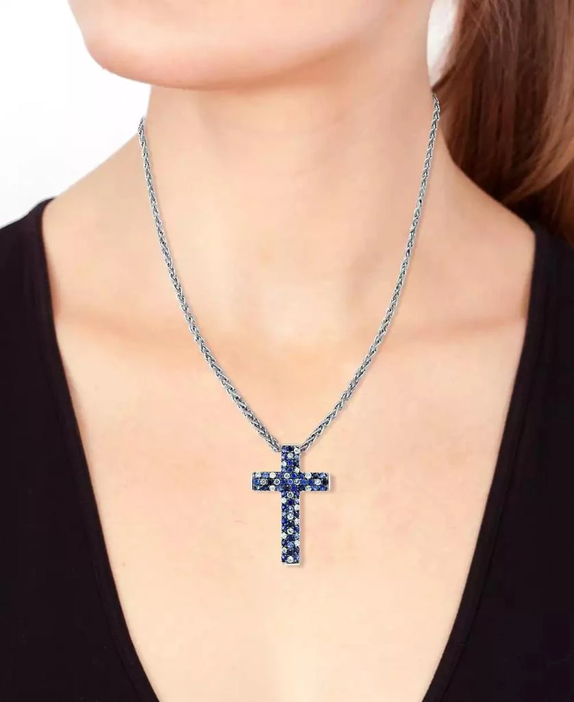 商品Effy|EFFY® Sapphire Ombré Cross 18" Pendant Necklace (2-1/2 ct. t.w.) in Sterling Silver,价格¥2771,第4张图片详细描述