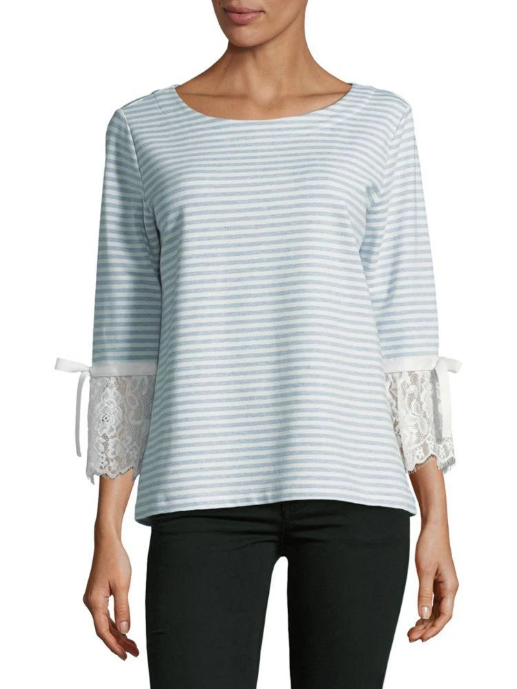 商品Karl Lagerfeld Paris|Striped Lace Bell Sleeve Top,价格¥150,第1张图片