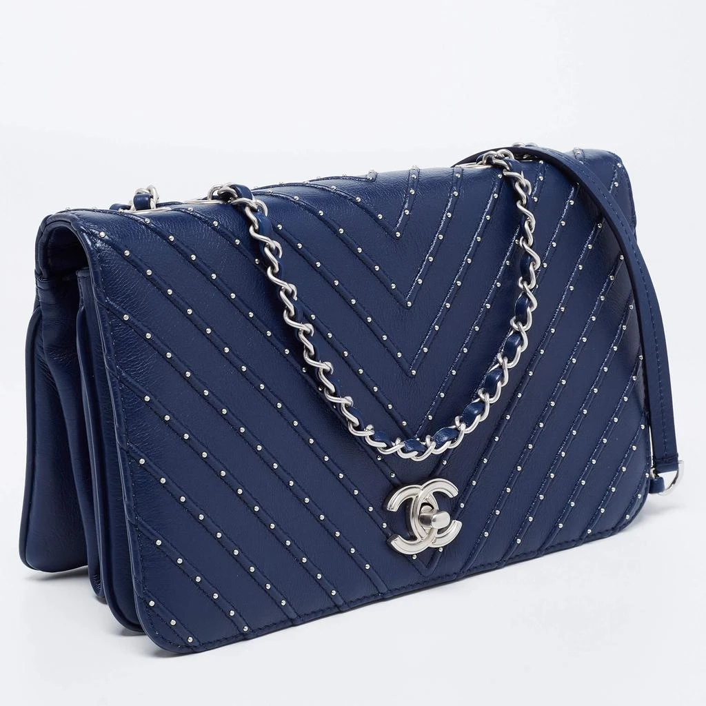 商品[二手商品] Chanel|Chanel Navy Blue Studded Chevron Leather Flap Bag,价格¥24065,第3张图片详细描述