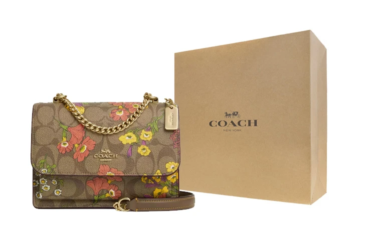 商品[国内直发] Coach|蔻驰 Klare 17 花卉印花标志性 帆布 单肩斜挎包 小号 女款 金色拼卡其色多色,价格¥2120,第5张图片详细描述