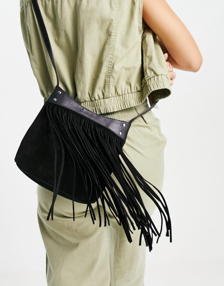 商品ASOS|ASOS DESIGN suede tassel crossbody in black,价格¥390,第5张图片详细描述