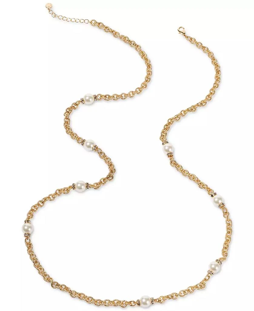 商品Charter Club|Gold-Tone Pavé Rondelle Bead & Imitation Pearl Strand Necklace, 42" + 2" extender, Created for Macy's,价格¥74,第1张图片