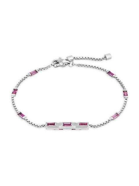 Link To Love 18K White Gold & Rubellite Bar Charm Bracelet商品第1张图片规格展示