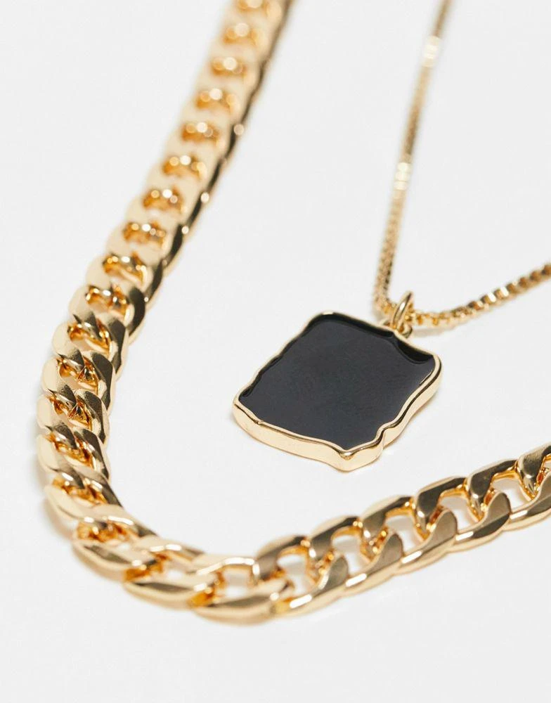 商品ASOS|ASOS DESIGN pack of 2 necklace with black pendant in gold tone,价格¥80,第2张图片详细描述