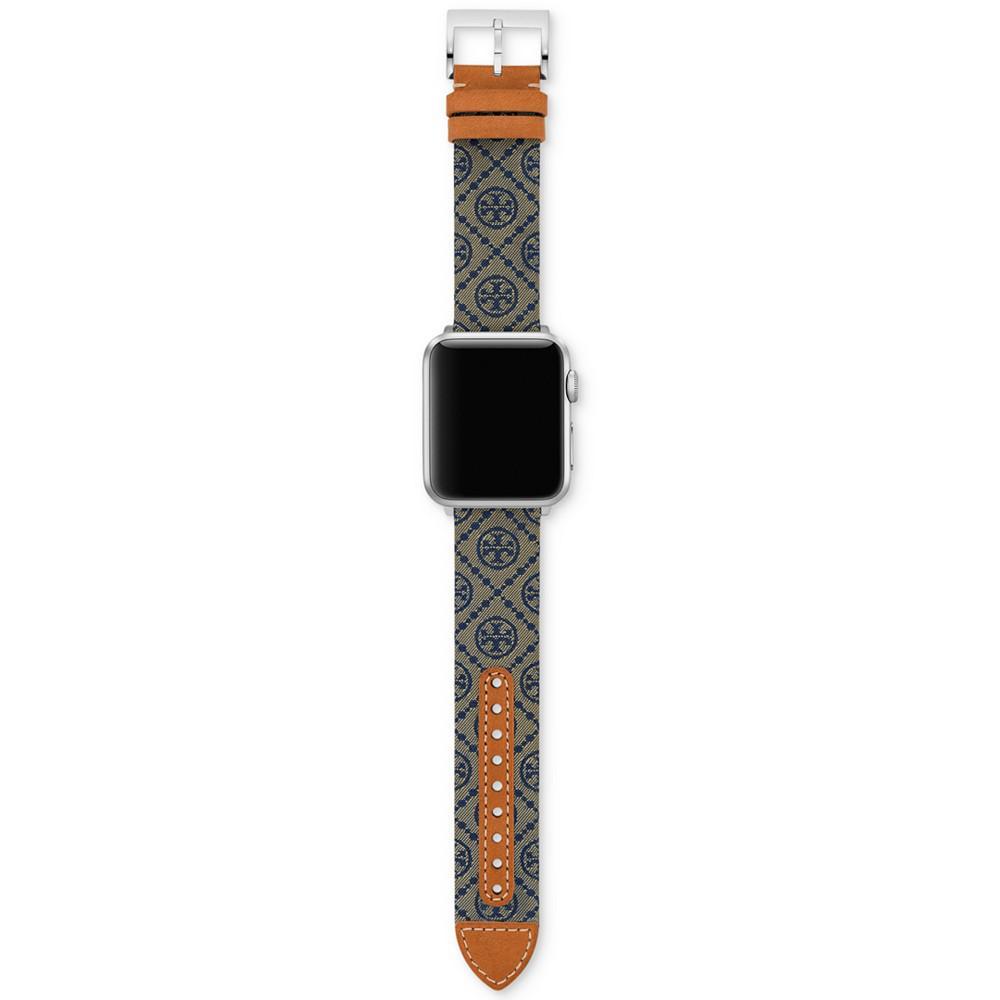 商品Tory Burch|T Monogram Interchangeable Blue Fabric & Luggage Leather Band For Apple Watch® 38mm/40mm,价格¥846,第5张图片详细描述
