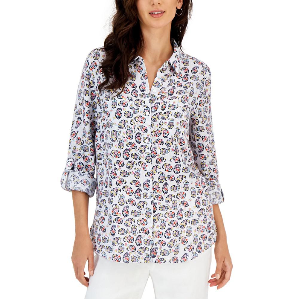 Women Paisley-Print Linen Shirt, Created for Macy's商品第1张图片规格展示