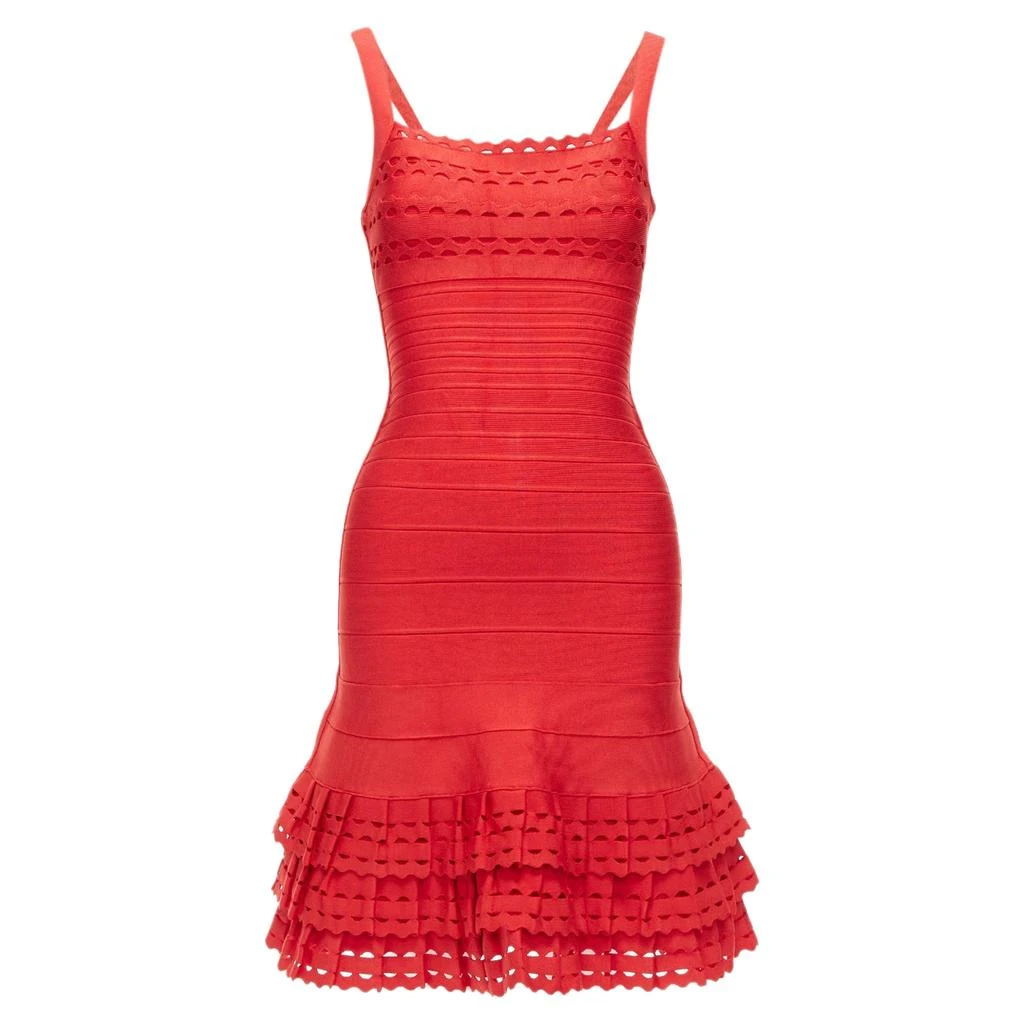 商品[二手商品] Herve Leger|Cut Out Tiered Ruffle Hem Bandage Fit Flared Dress,价格¥6692,第1张图片