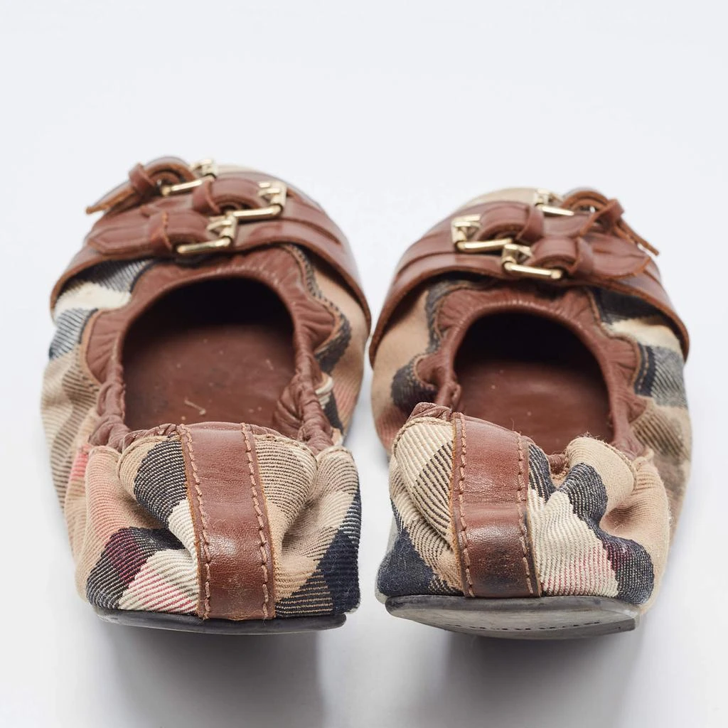 商品[二手商品] Burberry|Burberry Tricolor Leather and House Check Canvas Buckle Detail Scrunch Ballet Flats Size 38,价格¥879,第5张图片详细描述