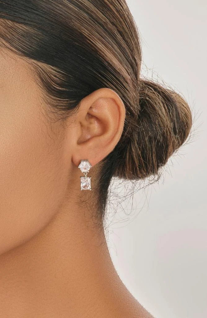 商品Sterling Forever|Emerald & Hexagon Cut CZ Drop Earrings,价格¥99,第3张图片详细描述