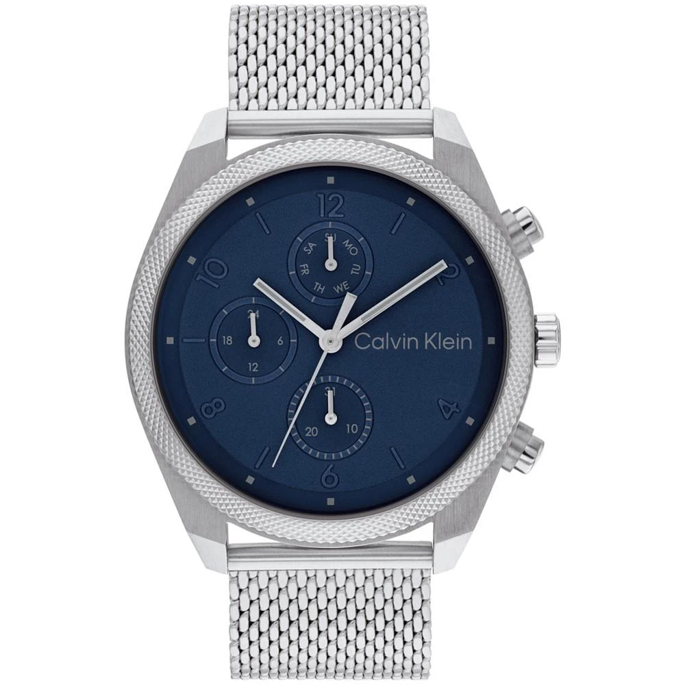 商品Calvin Klein|Men's Multifunction Silver-Tone Stainless Steel Mesh Bracelet Watch 44mm,价格¥1356,第1张图片