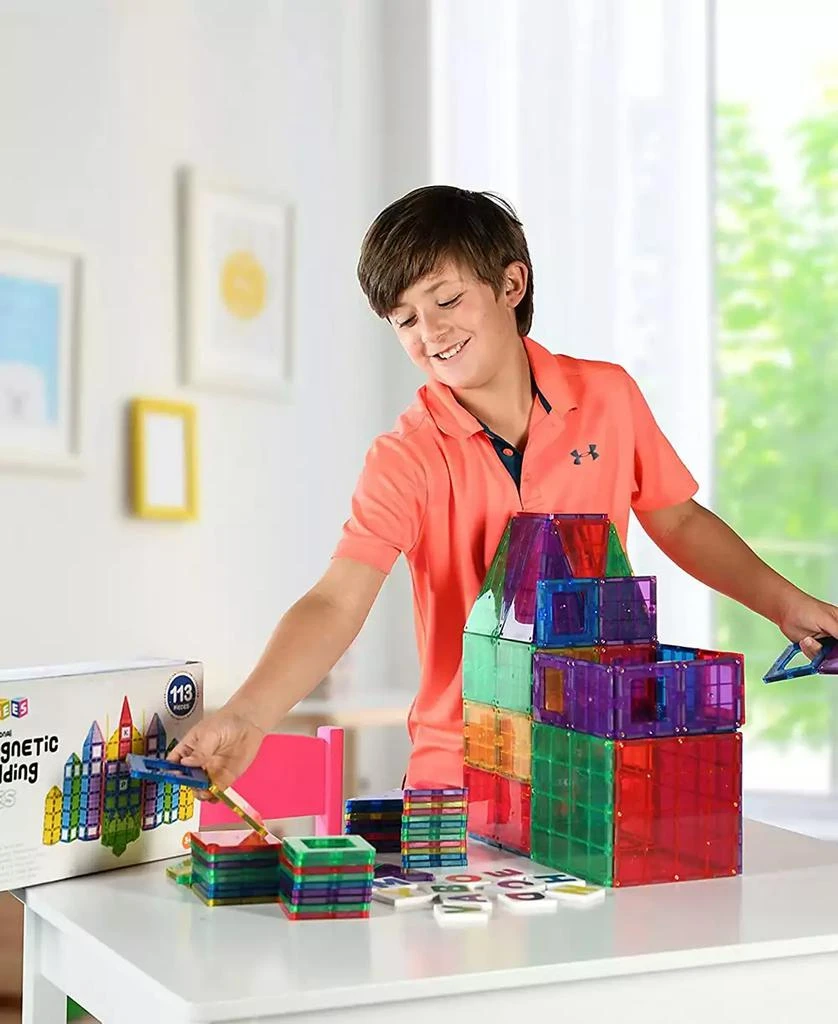 Magnetic Tiles Building Blocks 113 Pieces Set with Insert Alphabet Cards 商品