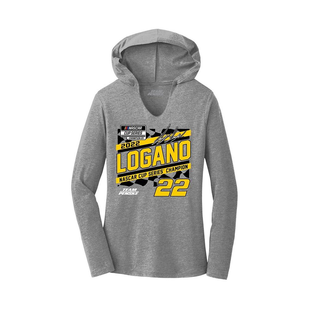 Women's Heather Gray Joey Logano 2022 NASCAR Cup Series Champion Final Lap Notch Neck Long Sleeve Hoodie T-shirt商品第3张图片规格展示