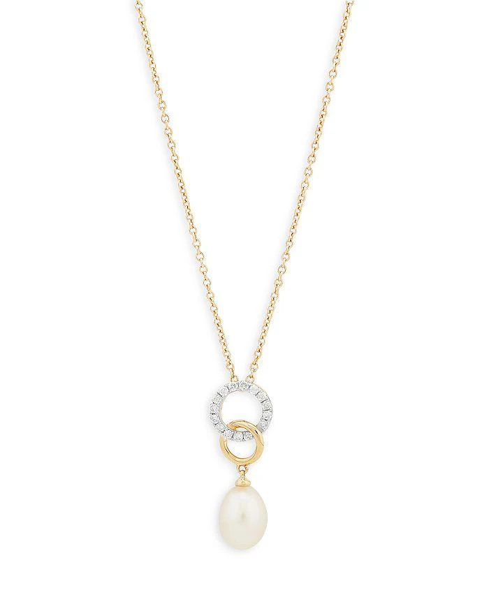 商品Bloomingdale's|Cultured Freshwater Pearl & Diamond Circle Pendant Necklace in 14K Yellow Gold, 14-18"- Exclusive,价格¥8433,第1张图片