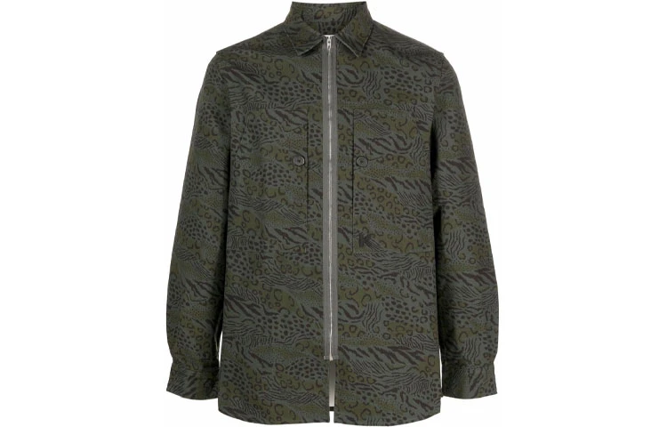 商品[国内直发] Kenzo|FW21 动物纹拉链长袖衬衫 男款 绿色,价格¥1712,第1张图片