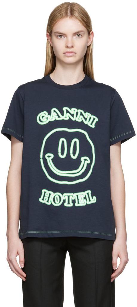 Navy 'Ganni Hotel' T-Shirt商品第1张图片规格展示