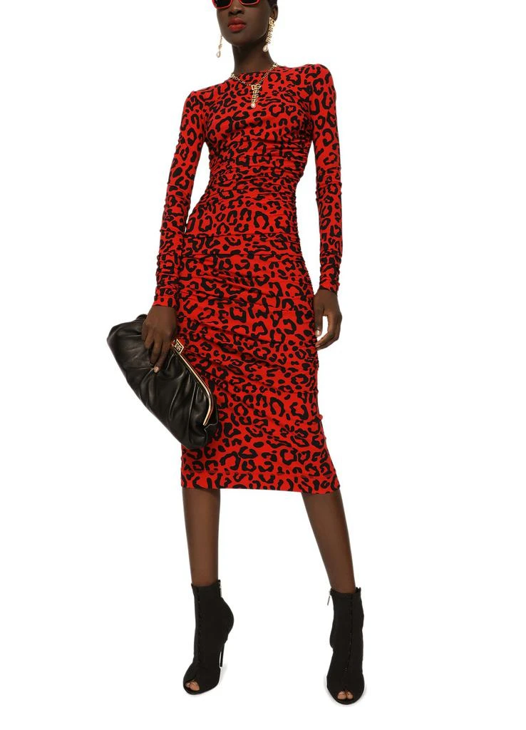 商品Dolce & Gabbana|豹纹平纹针织及膝连衣裙,价格¥10718,第5张图片详细描述