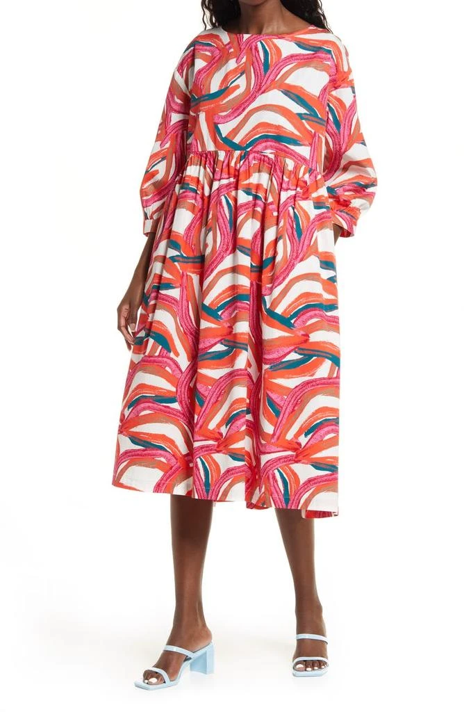 商品Nordstrom|Cristina Martinez Rainbow Print Long Sleeve Cotton Dress,价格¥294,第1张图片