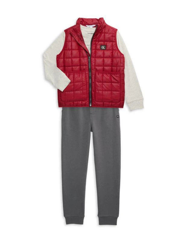 商品Calvin Klein|Baby Boy's & Little Boy's 3-Piece Logo T-Shirt, Puffer Vest & Joggers Set,价格¥319,第1张图片