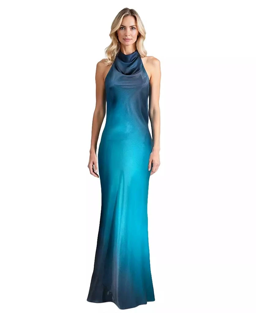 商品Betsy & Adam|Women's Ombre Sleeveless Draped Halter Gown,价格¥1998,第1张图片