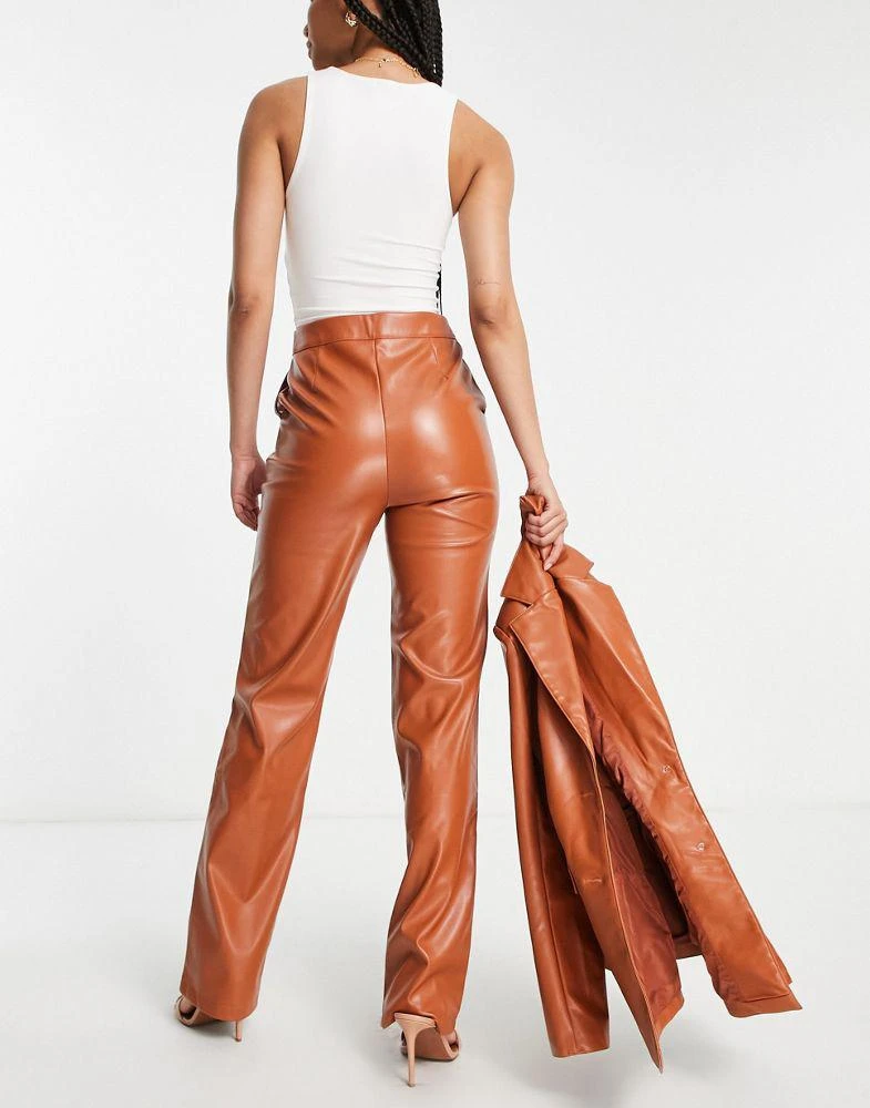 商品ASOS|ASOS DESIGN Tall leather look straight trouser in rust brown,价格¥102,第2张图片详细描述