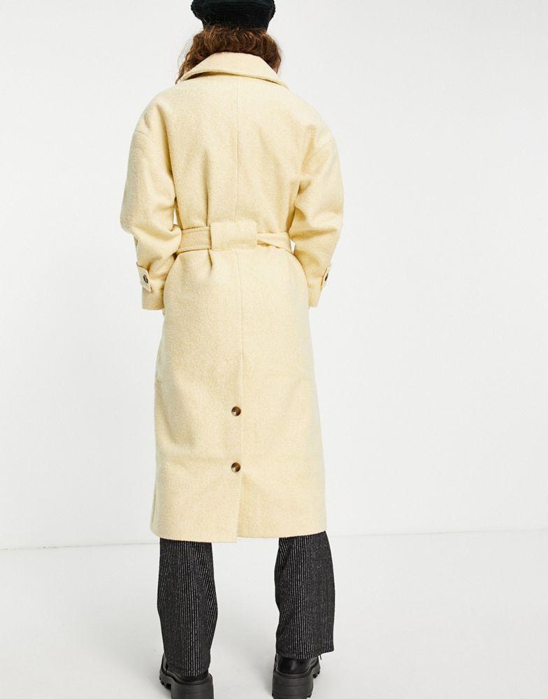 Topshop boucle wrap belted coat in lemon商品第2张图片规格展示