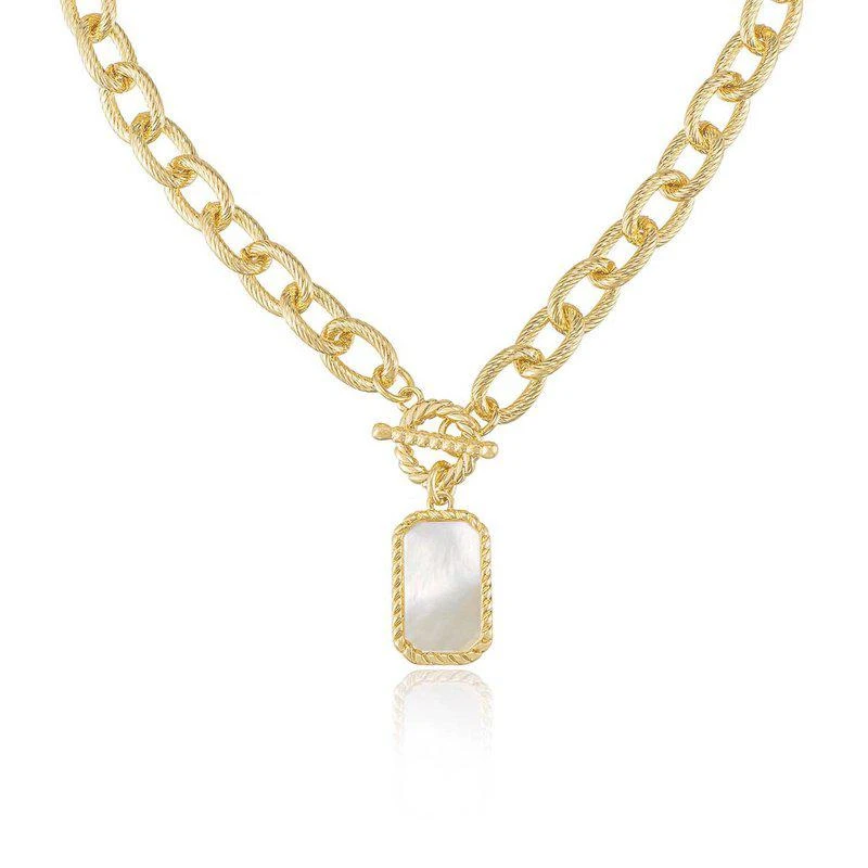商品Ettika Jewelry|Chain Link And Mother Of Pearl 18k Gold Plated Pendant Necklace,价格¥377,第1张图片