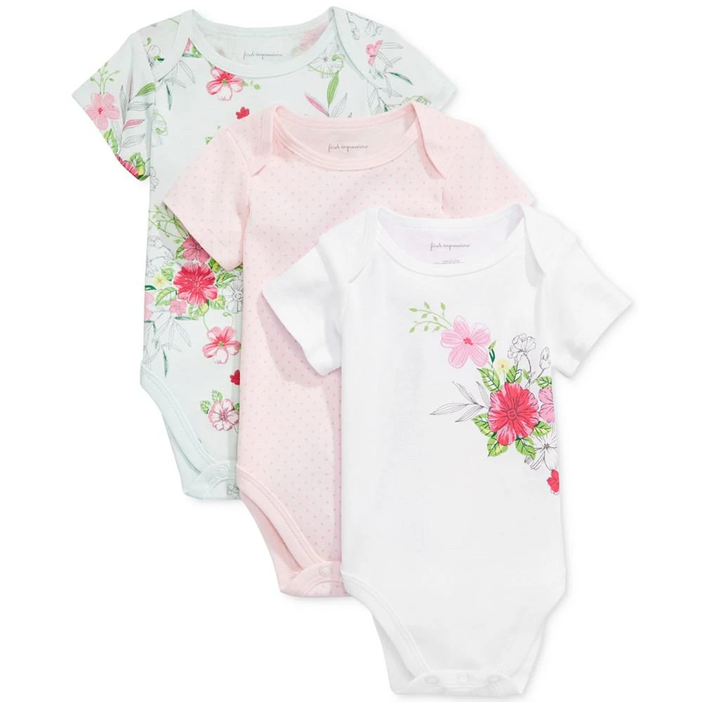 商品First Impressions|Baby Girls 3-Pk. Dots & Flowers Bodysuits, Created for Macy's,价格¥180,第1张图片