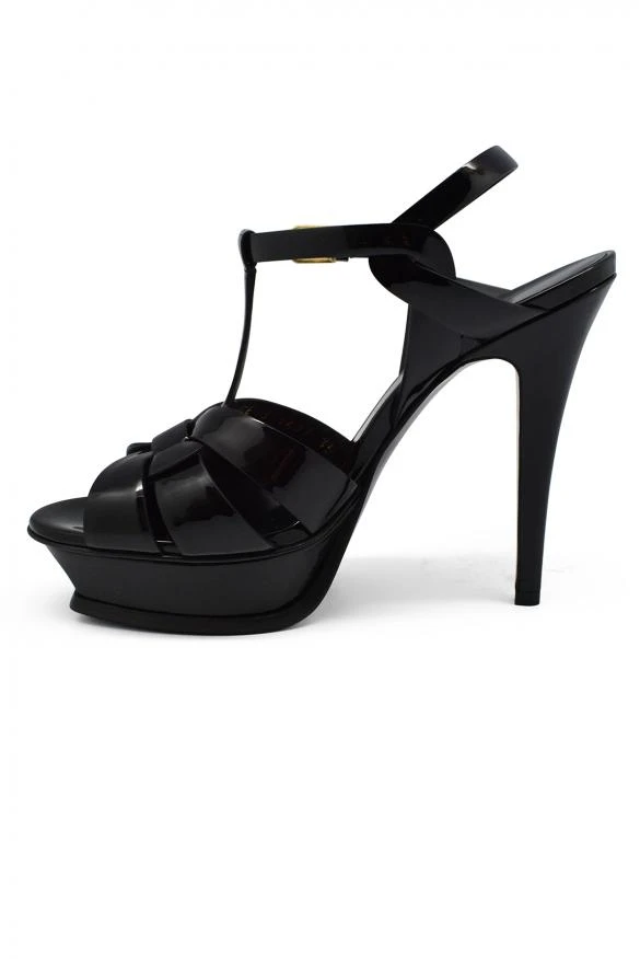 商品Yves Saint Laurent|Luxury shoes for women saint laurent tribute sandals in black patent leather high heel,价格¥4743,第4张图片详细描述