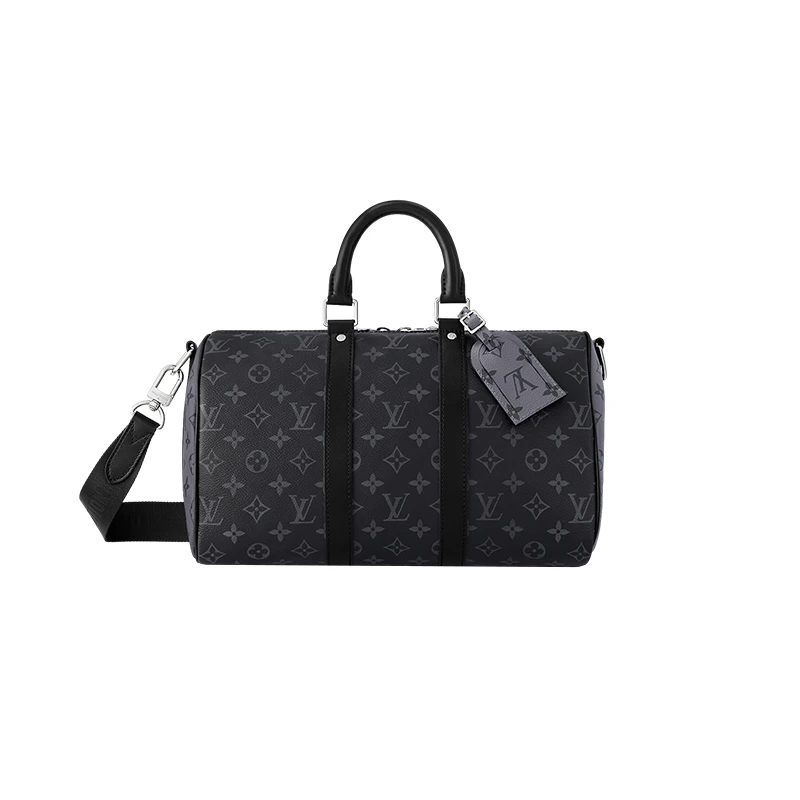 商品Louis Vuitton|【预售十天】路易威登Keepall 35男士黑色交织字母帆布配皮可调节可拆卸肩带手提包 M46655,价格¥19152,第1张图片