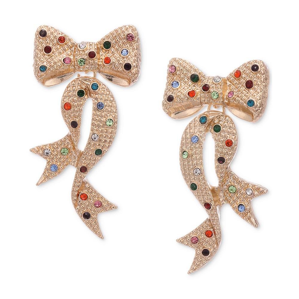 Gold-Tone Multicolor Pavé Bow Drop Earrings, Created for Macy's商品第1张图片规格展示