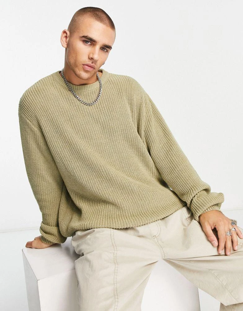 商品ASOS|ASOS DESIGN knitted oversized fisherman rib jumper in washed green,价格¥299,第1张图片