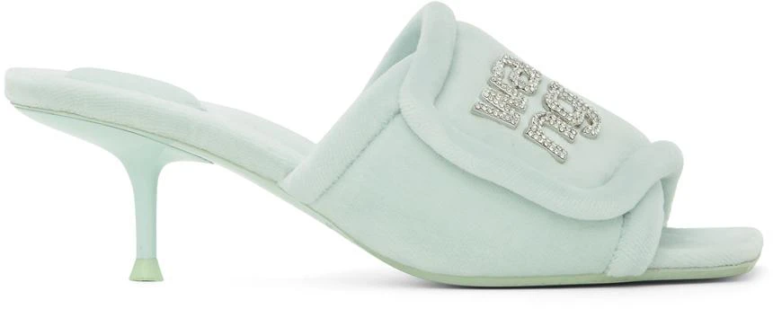 商品Alexander Wang|Green Padded Logo Jessie Heeled Sandals,价格¥1860,第1张图片