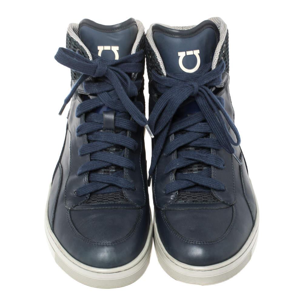 商品[二手商品] Salvatore Ferragamo|Salvatore Ferragamo Blue Leather and Mesh High Top Sneakers Size 41,价格¥1881,第5张图片详细描述