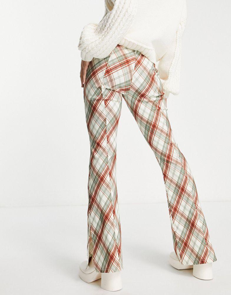 Topshop highwaisted bengaline flared trouser with side splits in check print商品第2张图片规格展示
