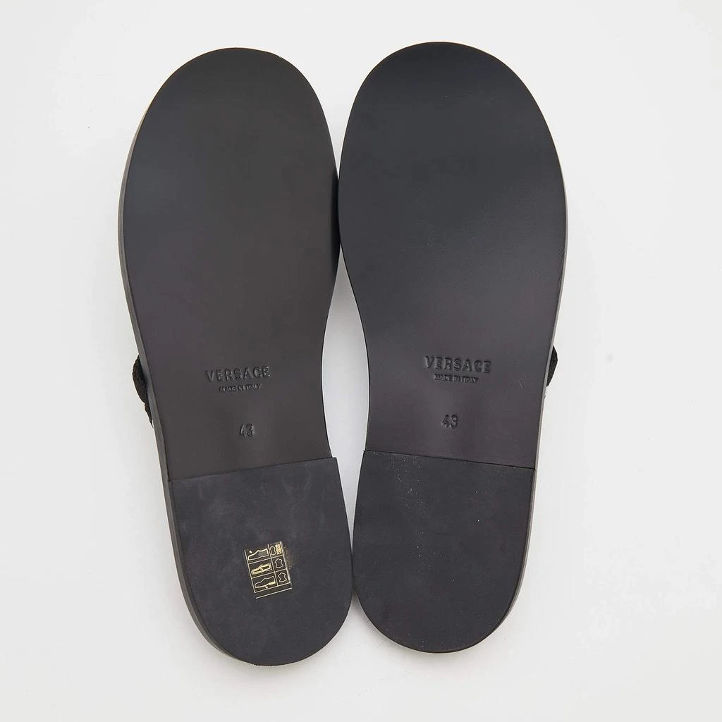 Versace Black/White Leather And Fabric Flat Slide Greca Sandals Size 43 商品