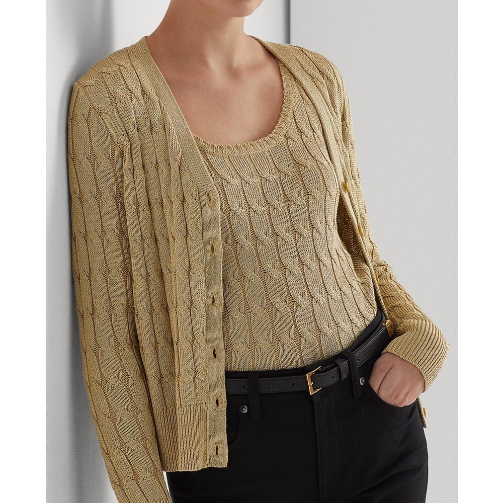 商品Ralph Lauren|Women's Metallic Cable-Knit Cardigan,价格¥431,第5张图片详细描述