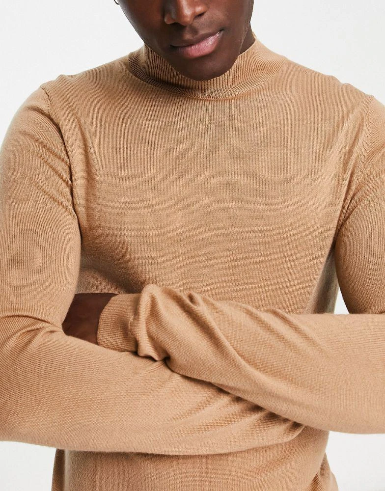 商品ASOS|ASOS DESIGN muscle fit premium merino wool turtle neck jumper in dark beige,价格¥166,第3张图片详细描述