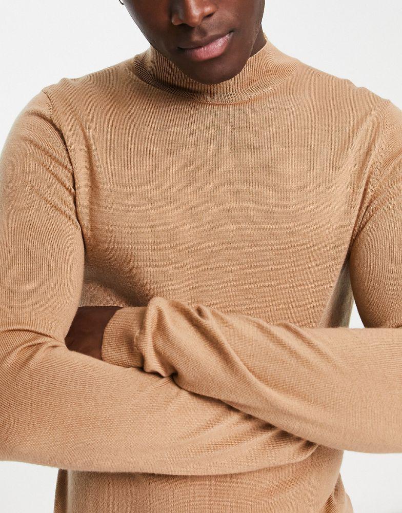 商品ASOS|ASOS DESIGN muscle fit premium merino wool turtle neck jumper in dark beige,价格¥306,第5张图片详细描述