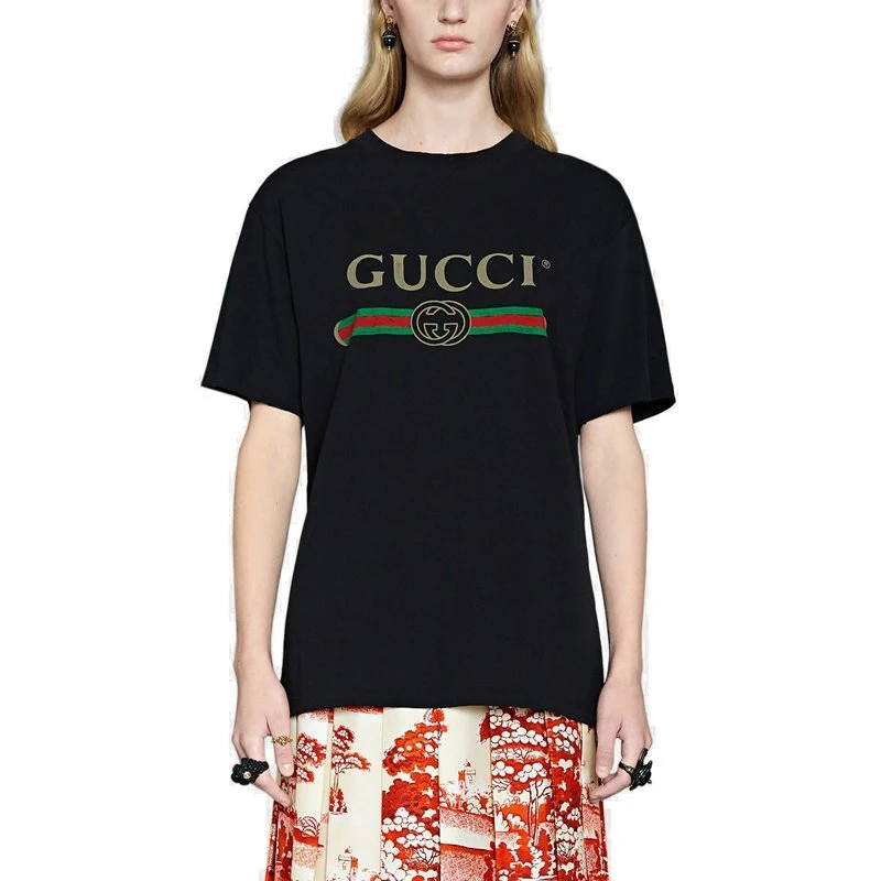 商品Gucci|【预售3-7天】GUCCI/古驰  经典款女士黑色印花字母大码短袖T恤,价格¥3487,第4张图片详细描述