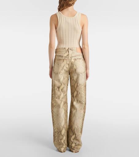 Shop Snake-print mid-rise wide-leg jeans on Sale at