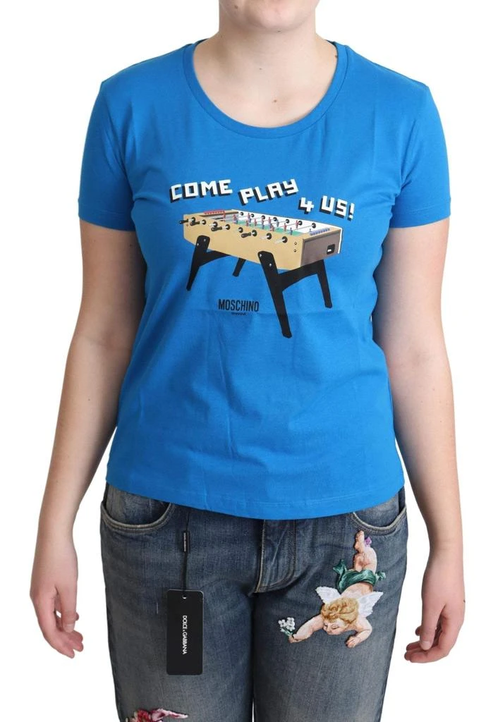 商品Moschino|Moschino Blue Cotton Come Play 4 Us Print T-shirt,价格¥451,第1张图片