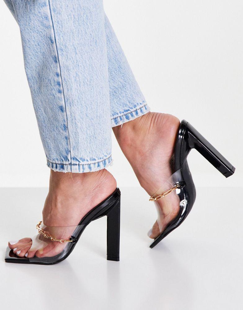 商品Hugo Boss|Simmi London Kinsley chain clear heeled sandals in black,价格¥178,第6张图片详细描述