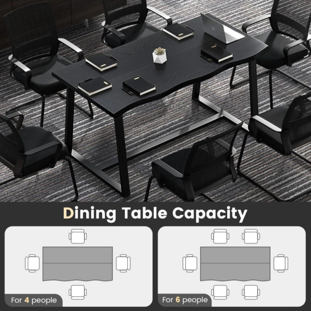 商品Hivvago|63" Large Dining Table with Wavy Edge and Heavy-duty Metal Frame-Black,价格¥1622,第4张图片详细描述