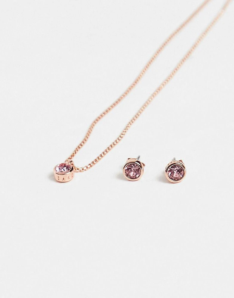 商品Ted Baker London|Ted Baker Exclusive Clemen stud earrings and necklace set in rose gold with pink crystal,价格¥511,第4张图片详细描述