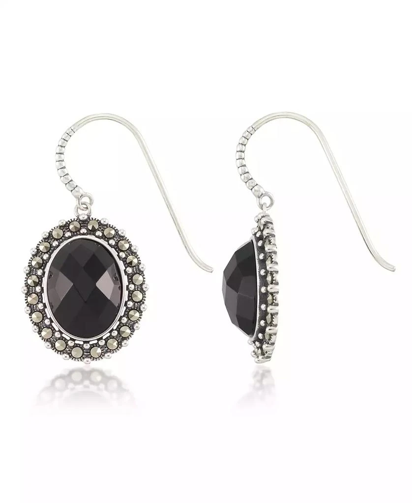 商品Macy's|Marcasite and Faceted Onyx Oval Wire Earrings in Sterling Silver,价格¥1863,第1张图片