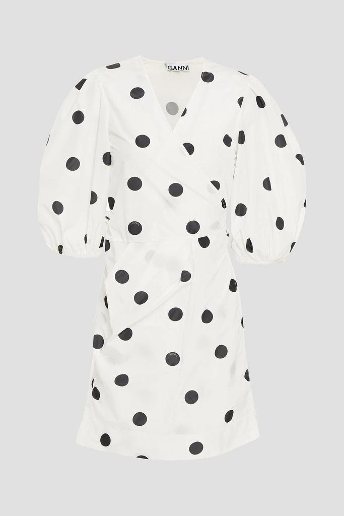 商品Ganni|Pleated polka-dot shell mini wrap dress,价格¥732,第1张图片