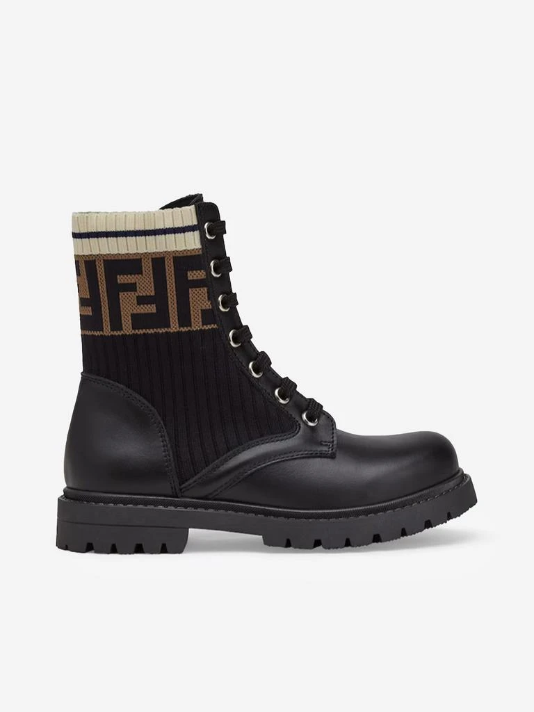 商品Fendi|Fendi Kids Leather FF Logo Biker Boots in Black,价格¥5142,第2张图片详细描述