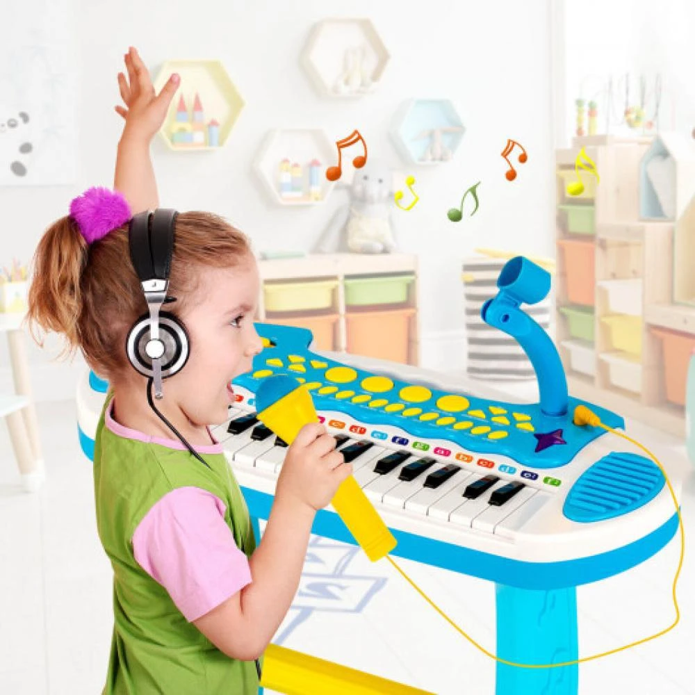 商品Hivvago|31-Key Kids Piano Keyboard Toy with Microphone and Multiple Sounds for Age 3+-Blue,价格¥475,第1张图片