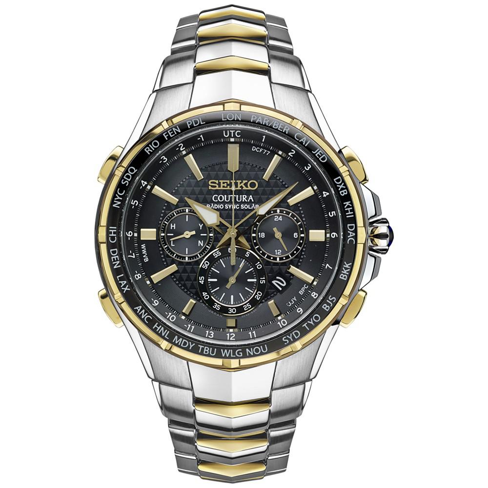 Men's Coutura Radio Sync Solar Chronograph Two-Tone Stainless Steel Bracelet Watch 45mm SSG010商品第1张图片规格展示