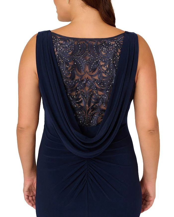 商品Adrianna Papell Plus|Embellished Cowl Back Lace & Jersey Gown ,价格¥491,第5张图片详细描述